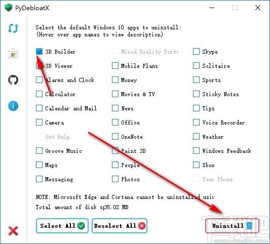 PyDebloatX下载,卸载win10默认应用,卸载软件